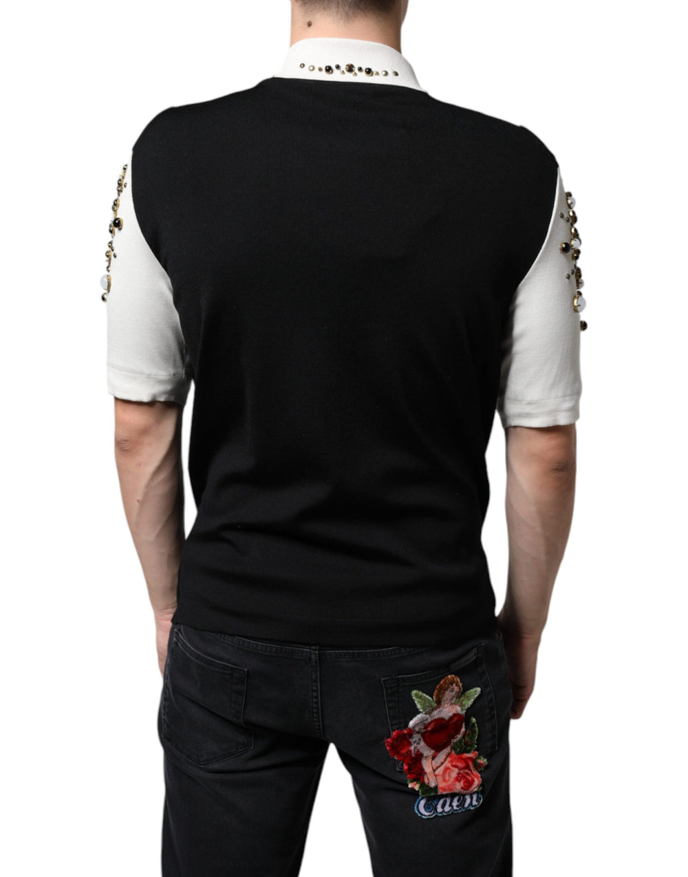 Dolce & Gabbana 100% Silk Studded Crystal Shirt in Black and White