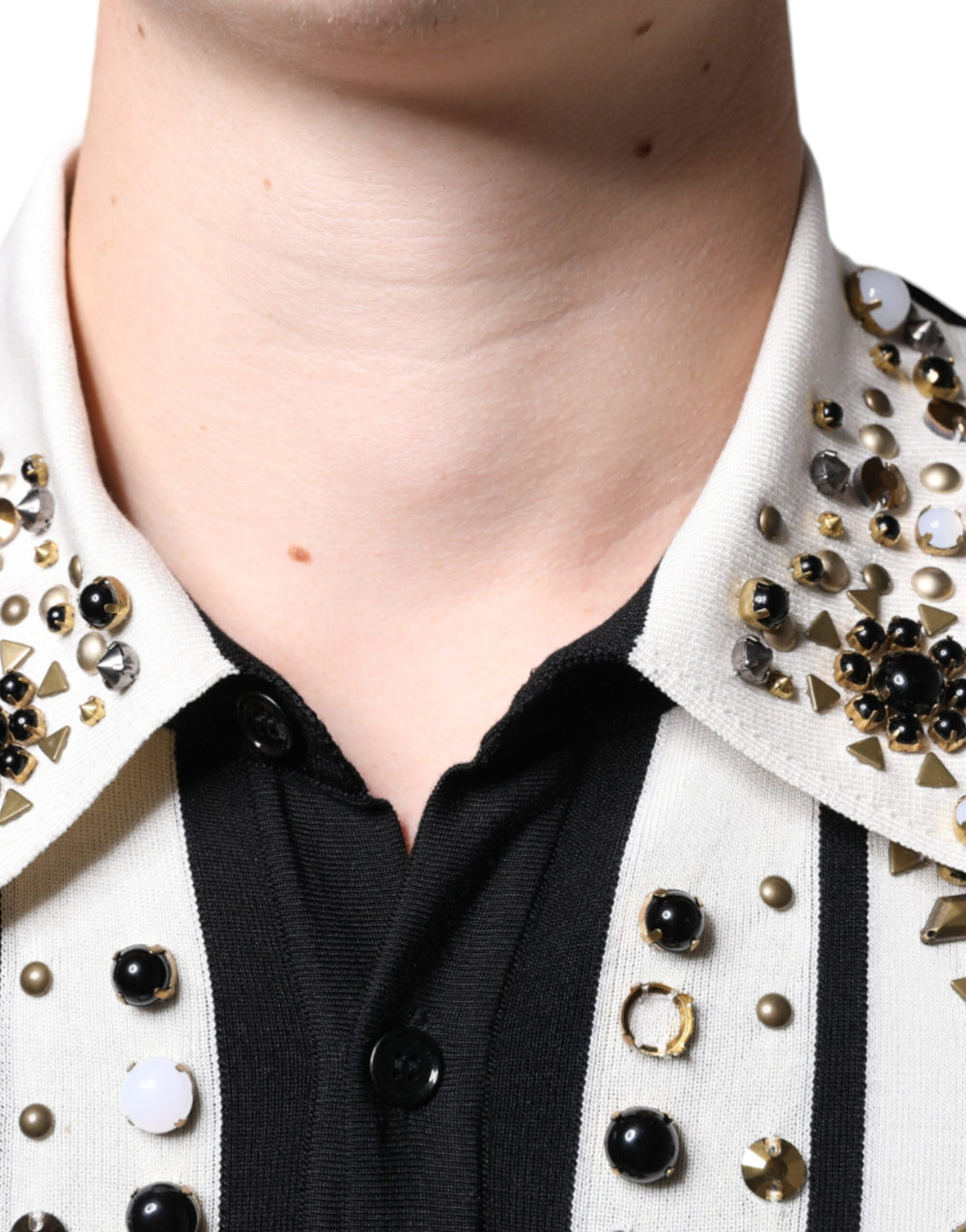Dolce & Gabbana 100% Silk Studded Crystal Shirt in Black and White