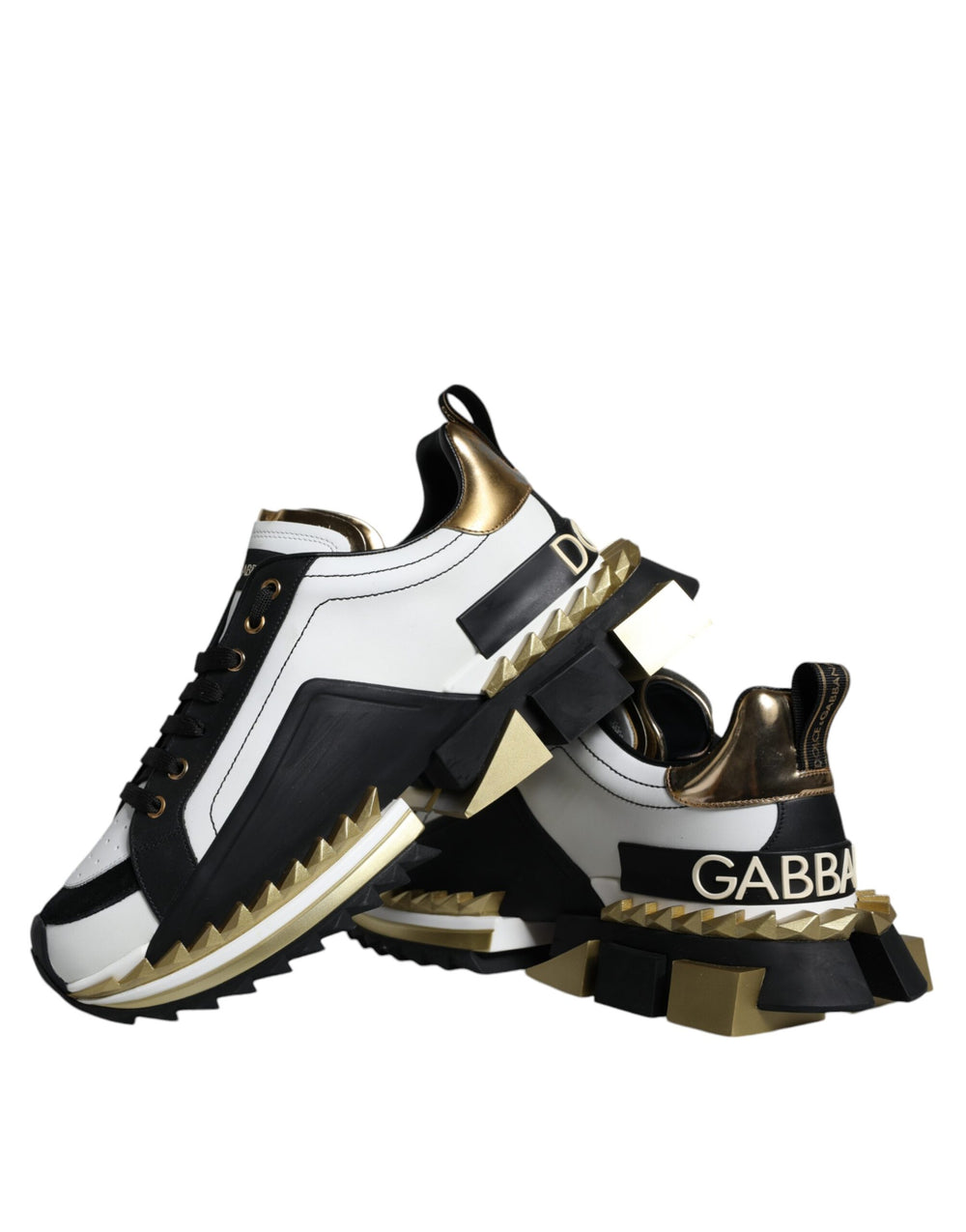 Dolce & Gabbana Leather Super King Sneakers in White, Gold and Black