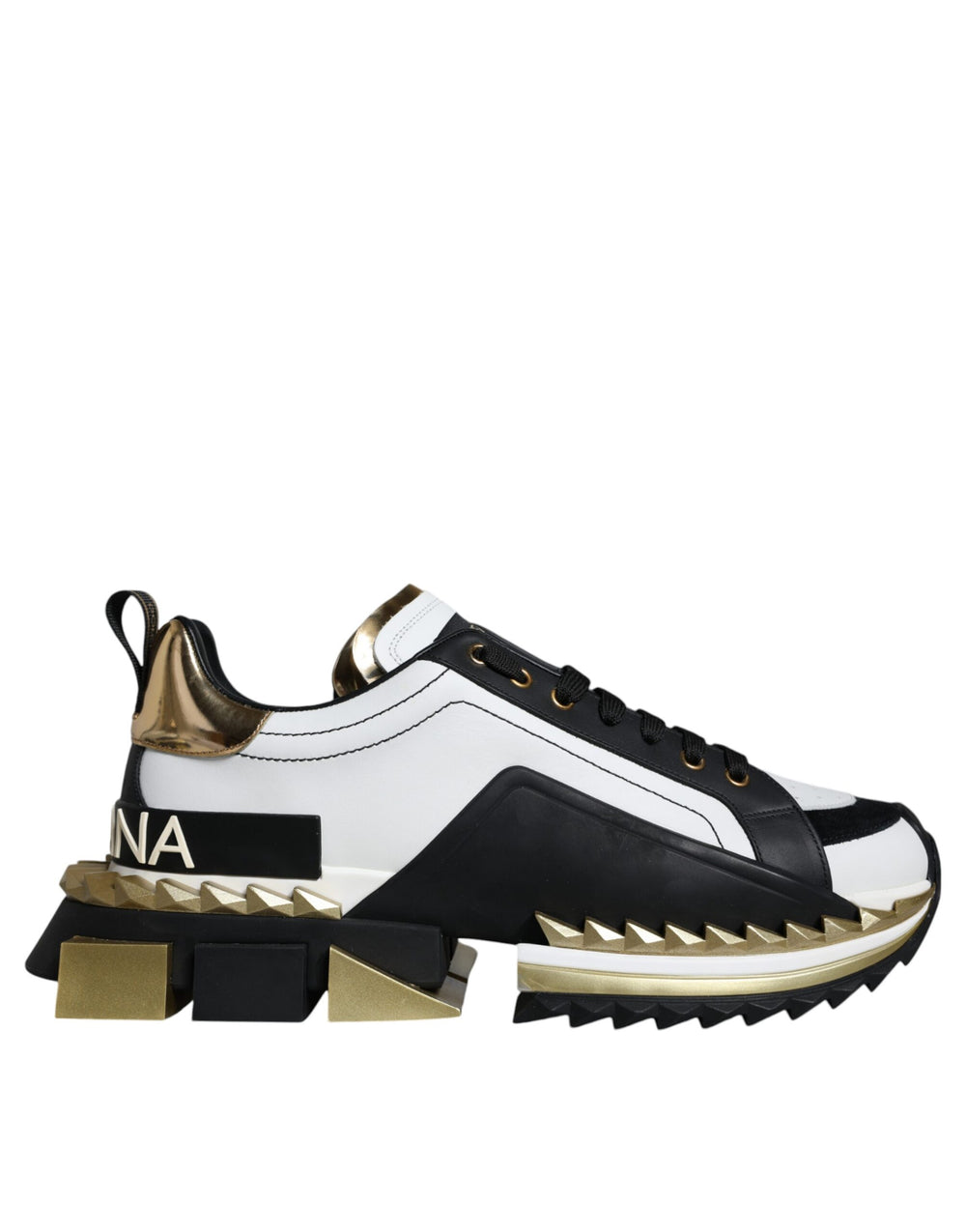 Dolce & Gabbana Leather Super King Sneakers in White, Gold and Black
