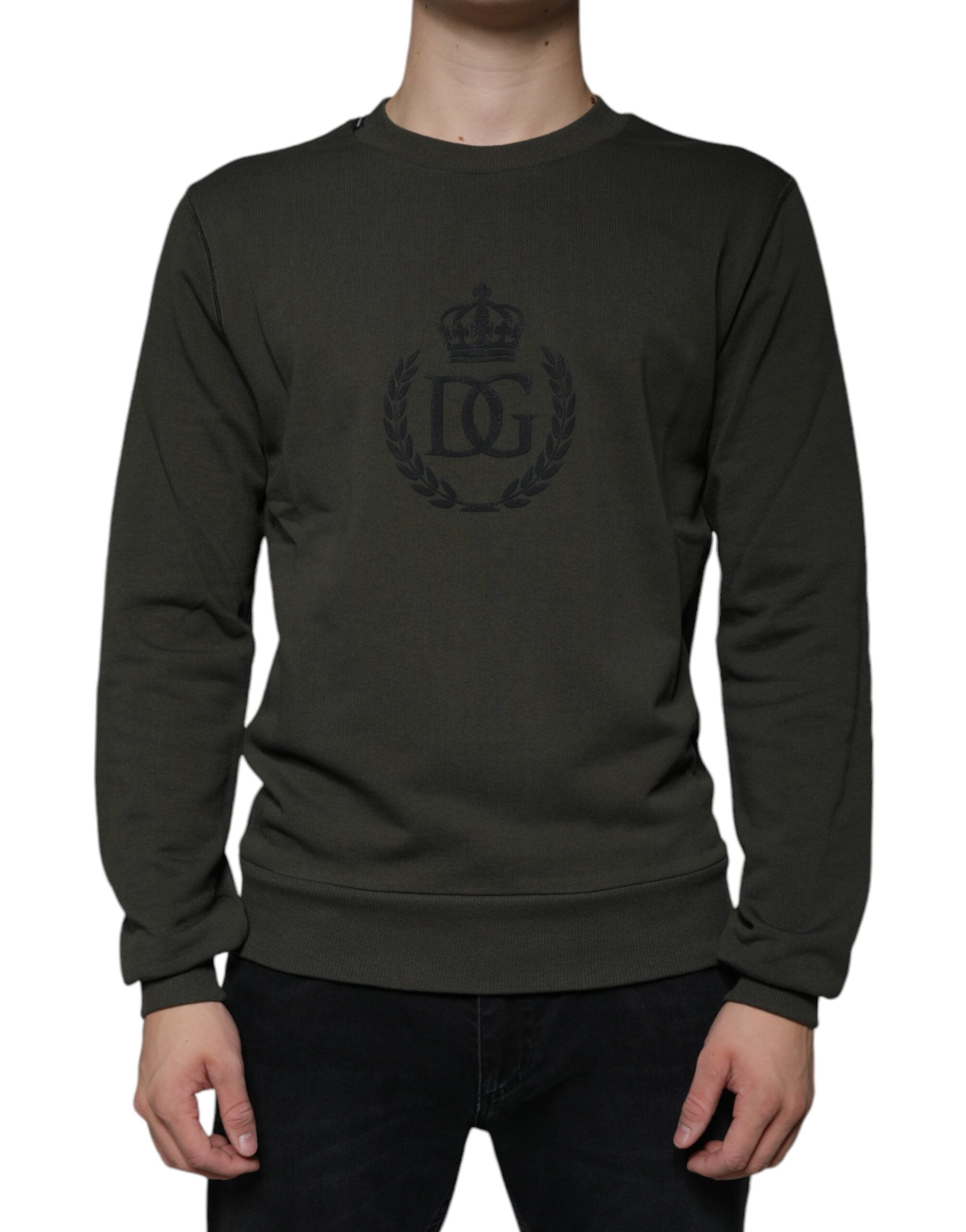 Dolce & Gabbana Βαμβακερό Πουλόβερ Crew Neck σε Λαδί