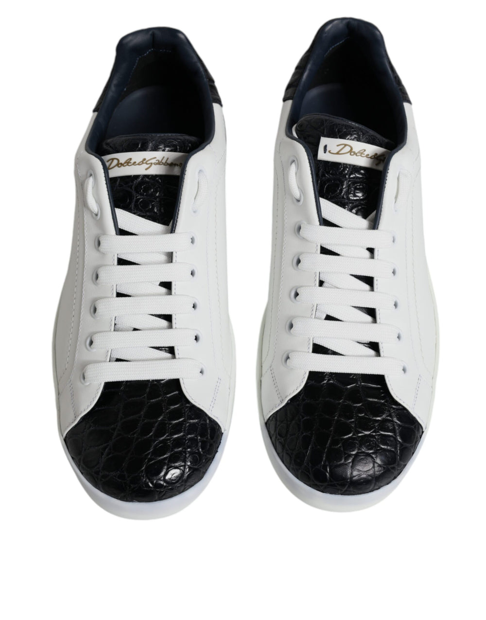 Dolce & Gabbana Portofino Leather Sneakers in Black and White