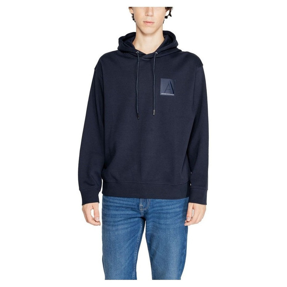 Armani Exchange Blue Cotton Men's Logo Hoodie - Designer | Mens Edit