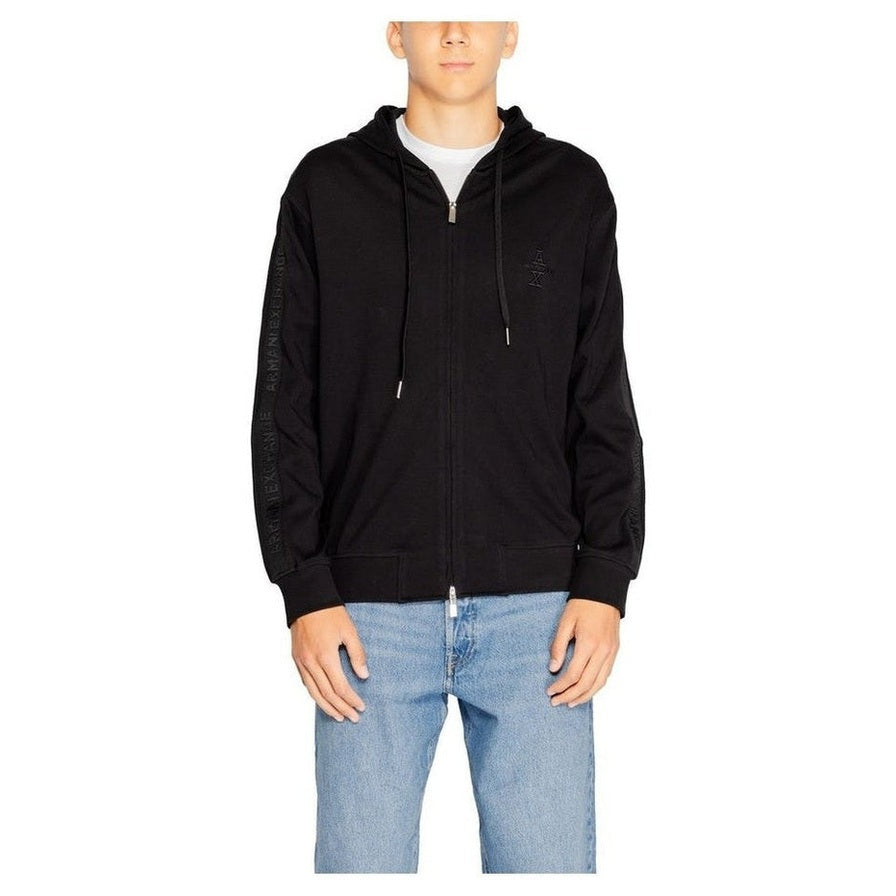 Armani Exchange Black Cotton Men's Logo Hoodie - Designer | Mens Edit
