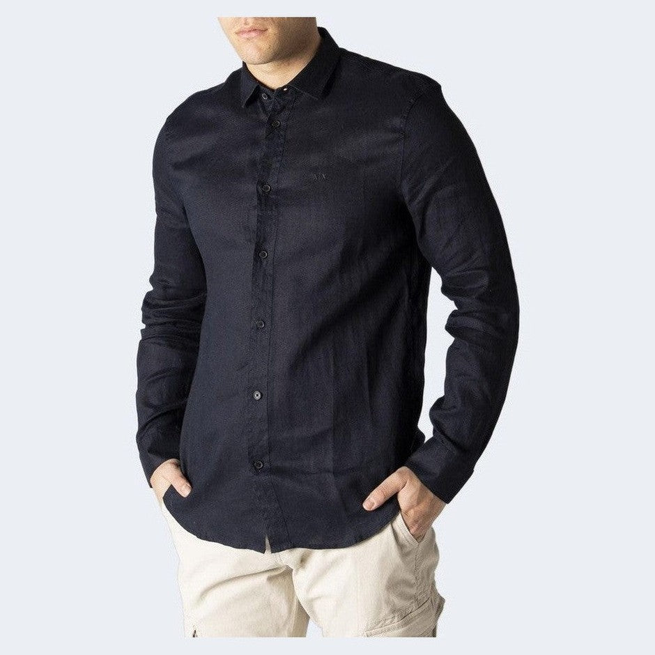 Armani Exchange Πουκάμισο από 100% λινό σε Μπλε