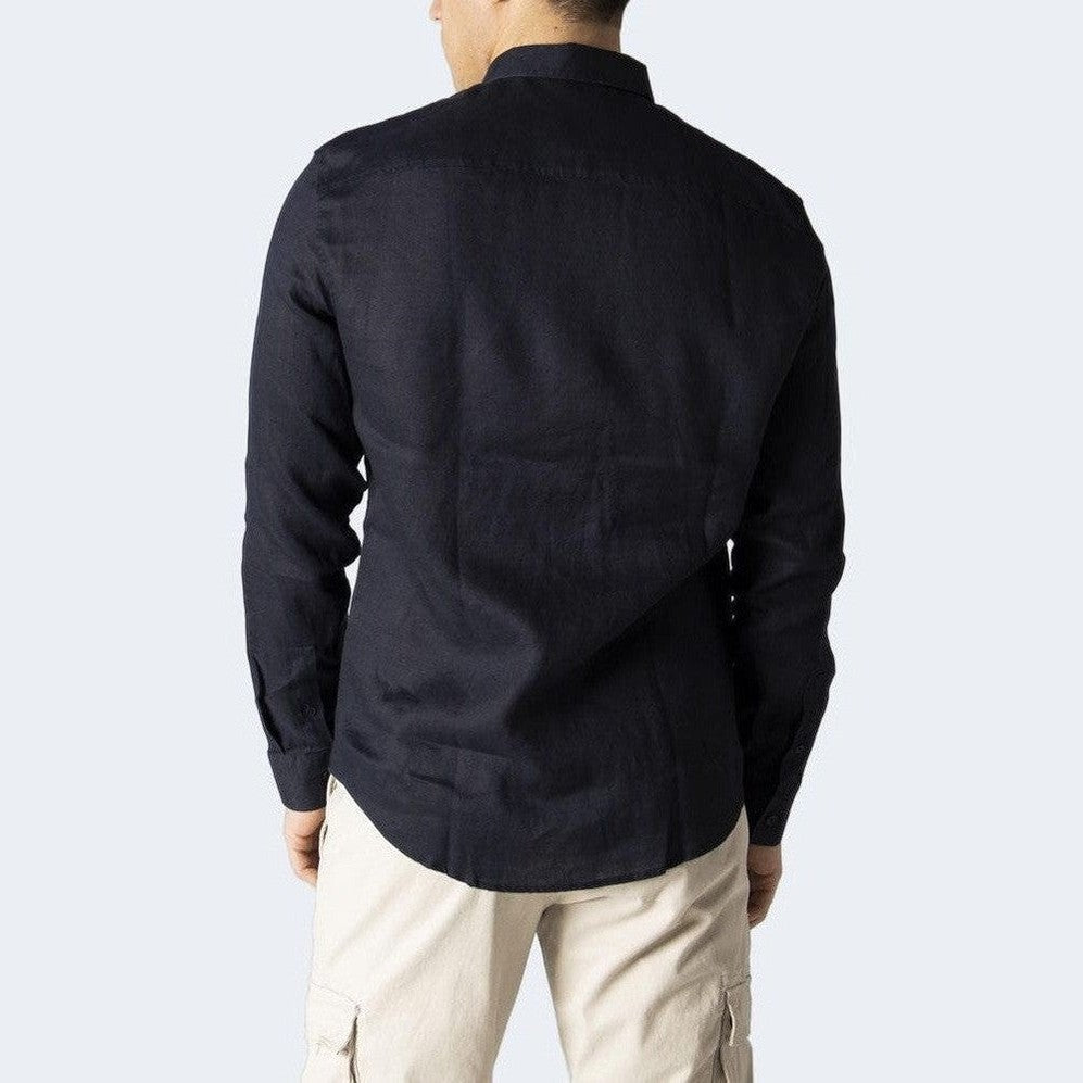 Armani Exchange Πουκάμισο από 100% λινό σε Μπλε