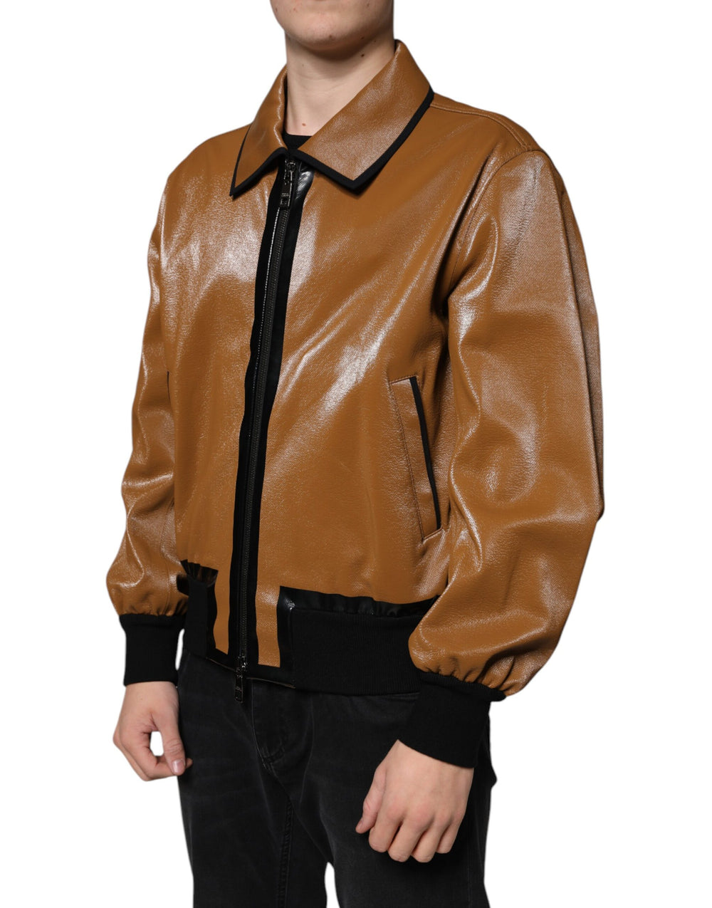 Dolce & Gabbana Leather Bomber Jacket in Brown