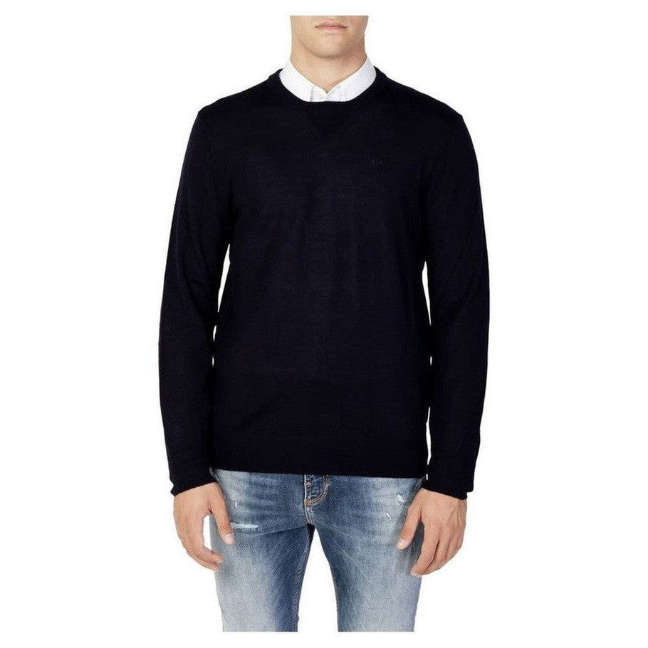 Armani Exchange Blue Wool Men's V-Neck Sweatshirt - Designer | Mens Edit