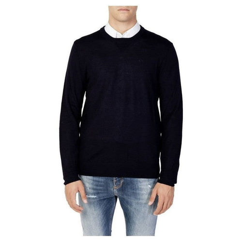 Armani Exchange Blue Wool Men's V-Neck Sweatshirt - Designer | Mens Edit