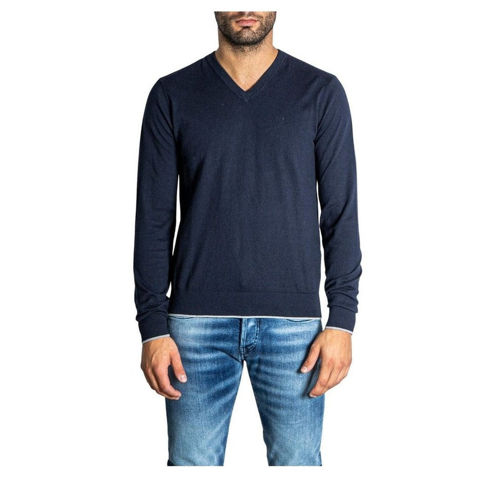 Armani Exchange Blue Cotton Men's V-Neck Sweatshirt - Designer | Mens Edit