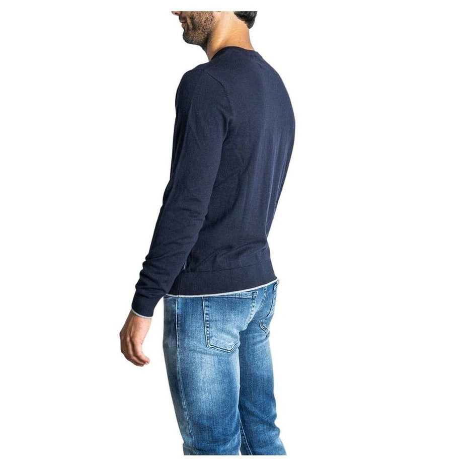 Armani Exchange Blue Cotton-Cashmere V-Neck Sweatshirt