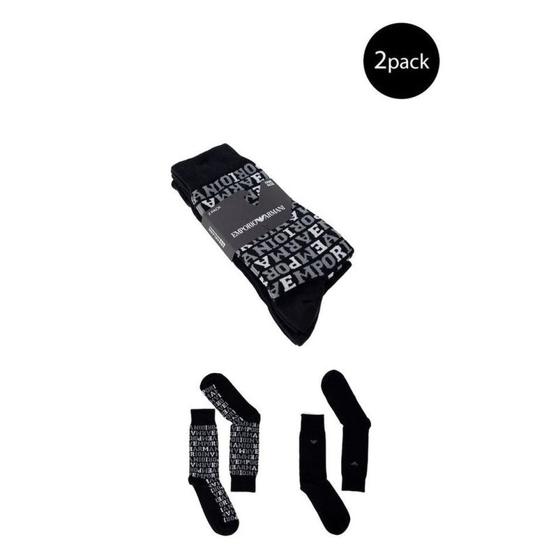 Emporio Armani Black Cotton Men's Socks Two-Pack - Designer | Mens Edit
