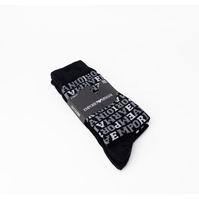 Emporio Armani Underwear Cotton Blend Socks Two-Pack in Black