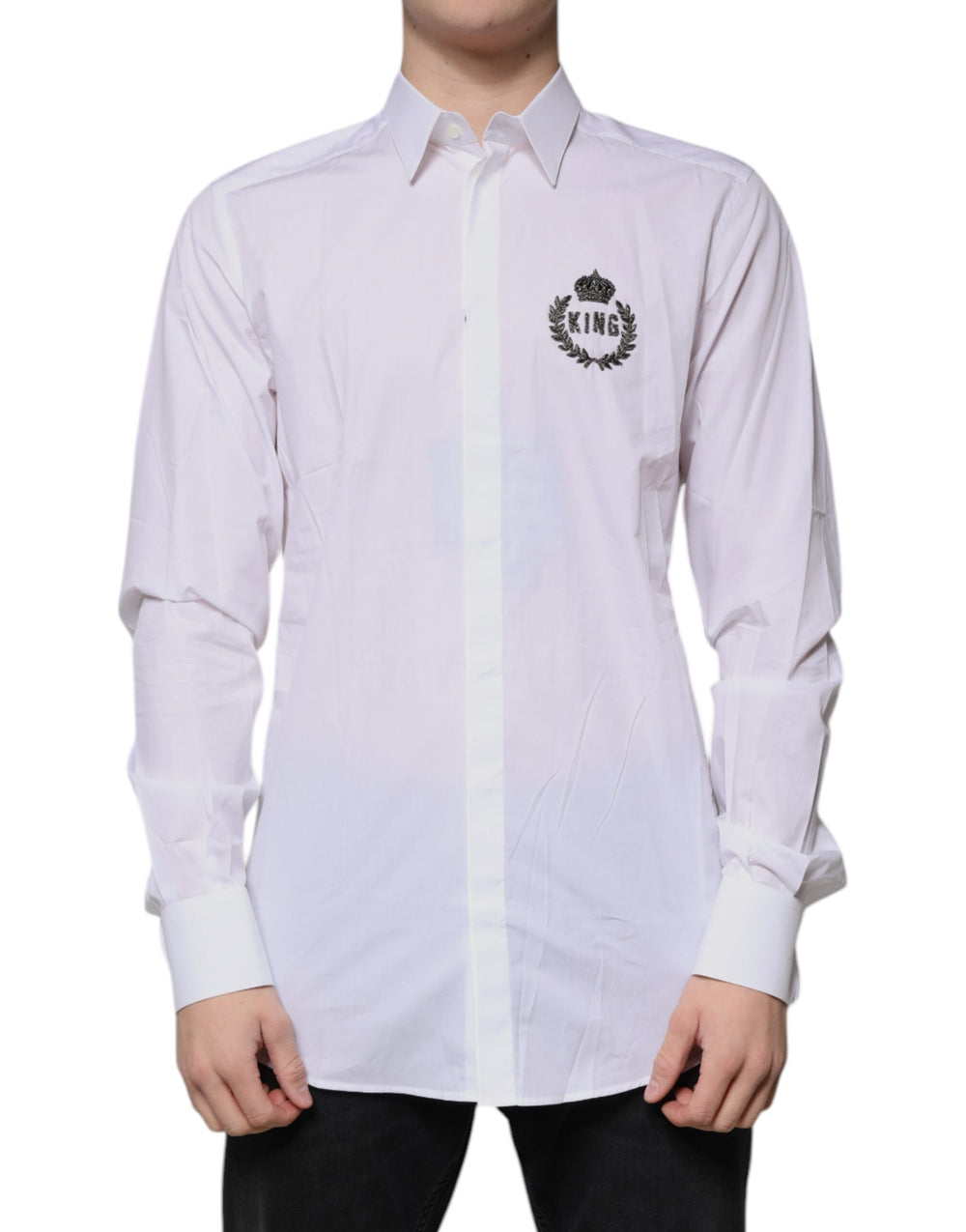 White Cotton Logo Formal Men GOLD Dress Shirt mens luxury fashion - Mens Edit