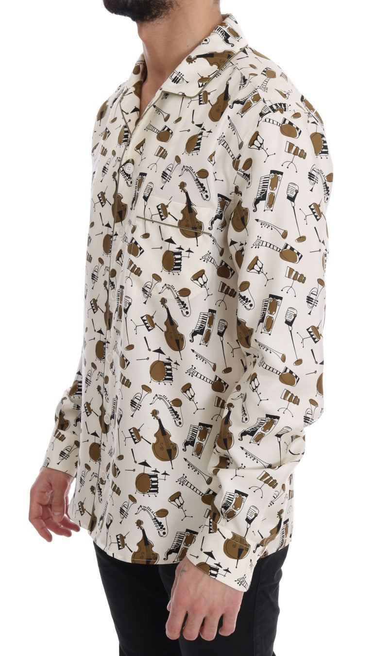 Dolce & Gabbana Πουκάμισο από 100% μετάξι με JAZZ Print σε Λευκό