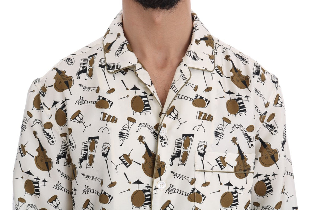 Dolce & Gabbana 100% Silk JAZZ Print Shirt in White