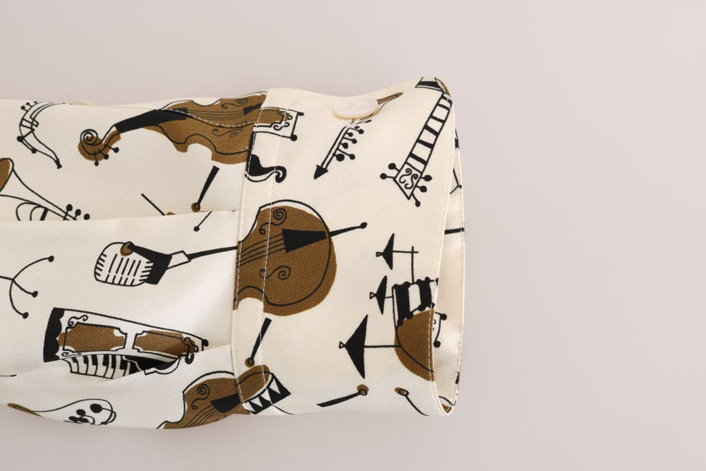 Dolce & Gabbana 100% Silk JAZZ Print Shirt in White