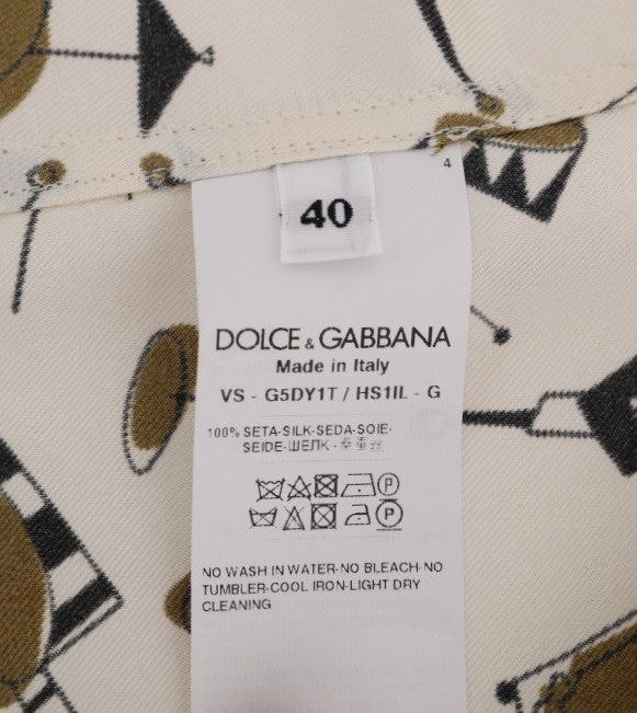 Dolce & Gabbana 100% Silk JAZZ Print Shirt in White