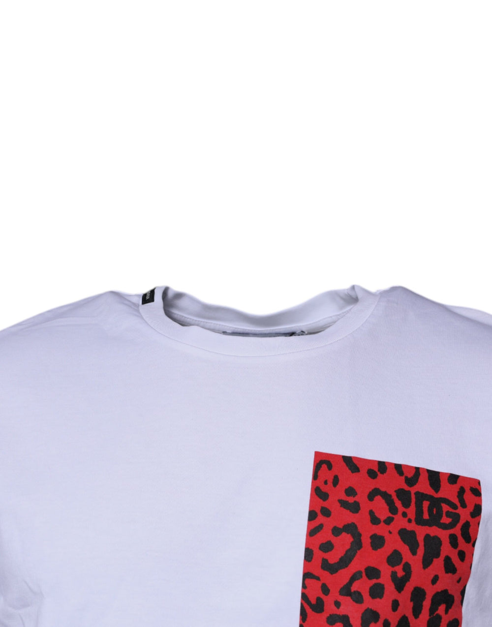 Dolce & Gabbana Leopard Print Cotton T-Shirt in White and Red