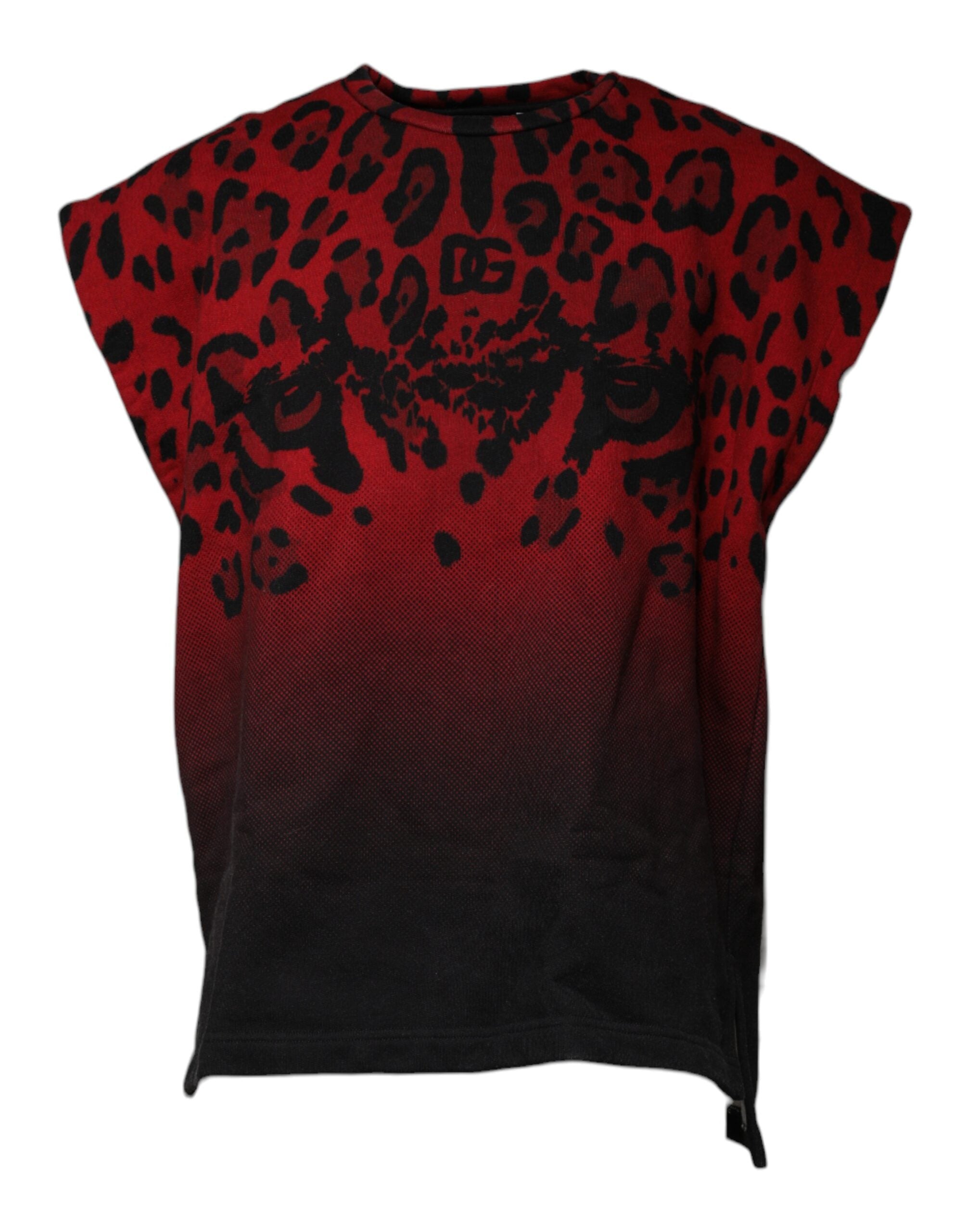 Dolce & Gabbana 100% Cotton Sleeveless T-shirt in Red Leopard Print