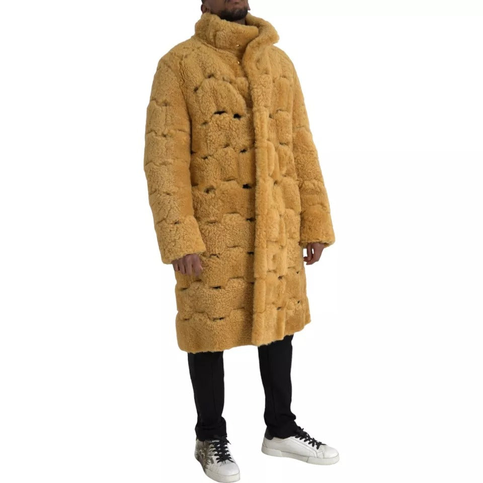Bottega Veneta Wool Long Teddy Coat in Yellow