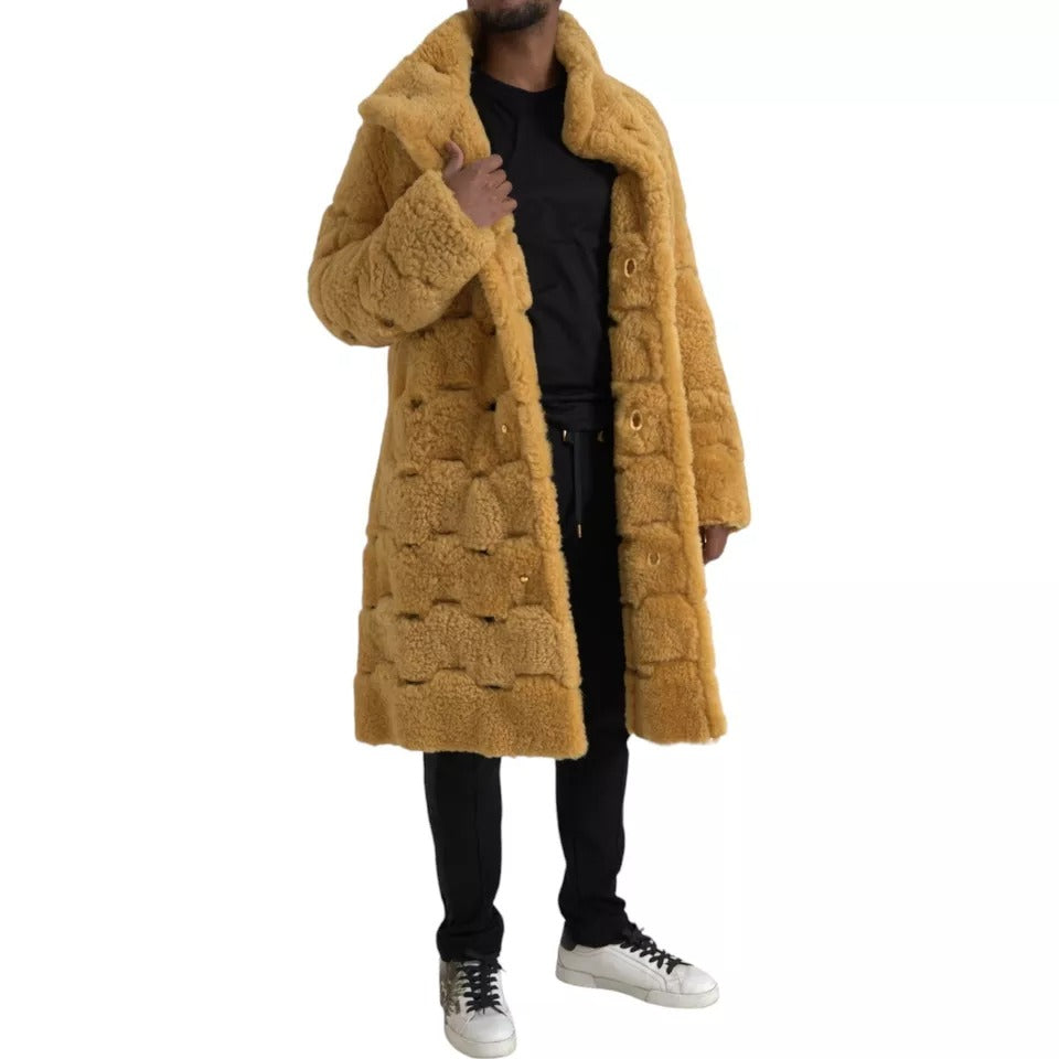 Bottega Veneta Wool Long Teddy Coat in Yellow