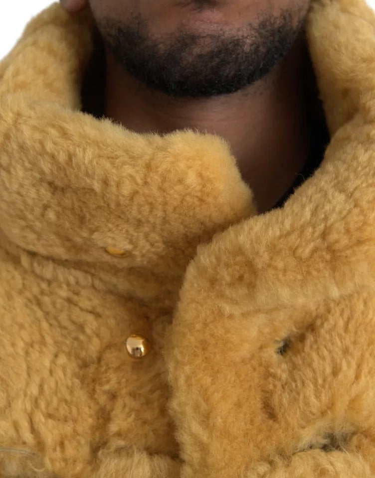 Bottega Veneta Wool Long Teddy Coat in Yellow