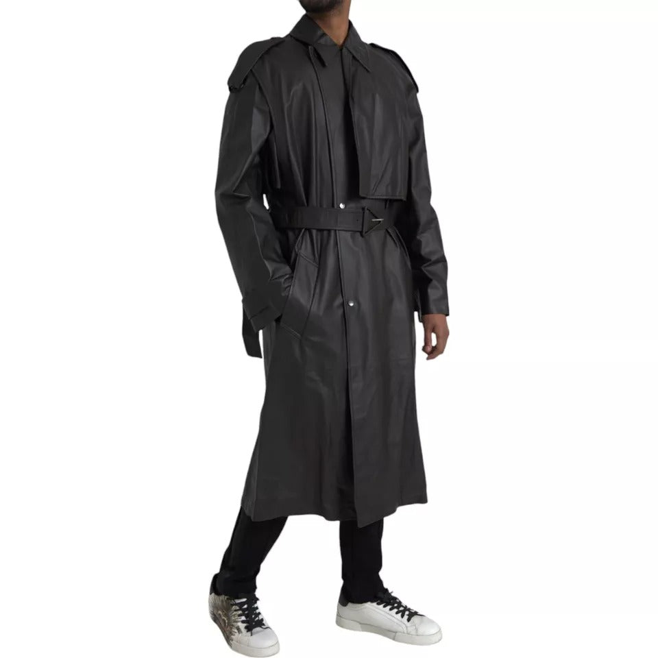Bottega Veneta Trench Coat από δέρμα μοσχαριού σε Μαύρο