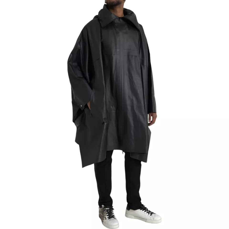 Bottega Veneta Jacket από δέρμα μοσχαριού με κουκούλα σε Μαύρο