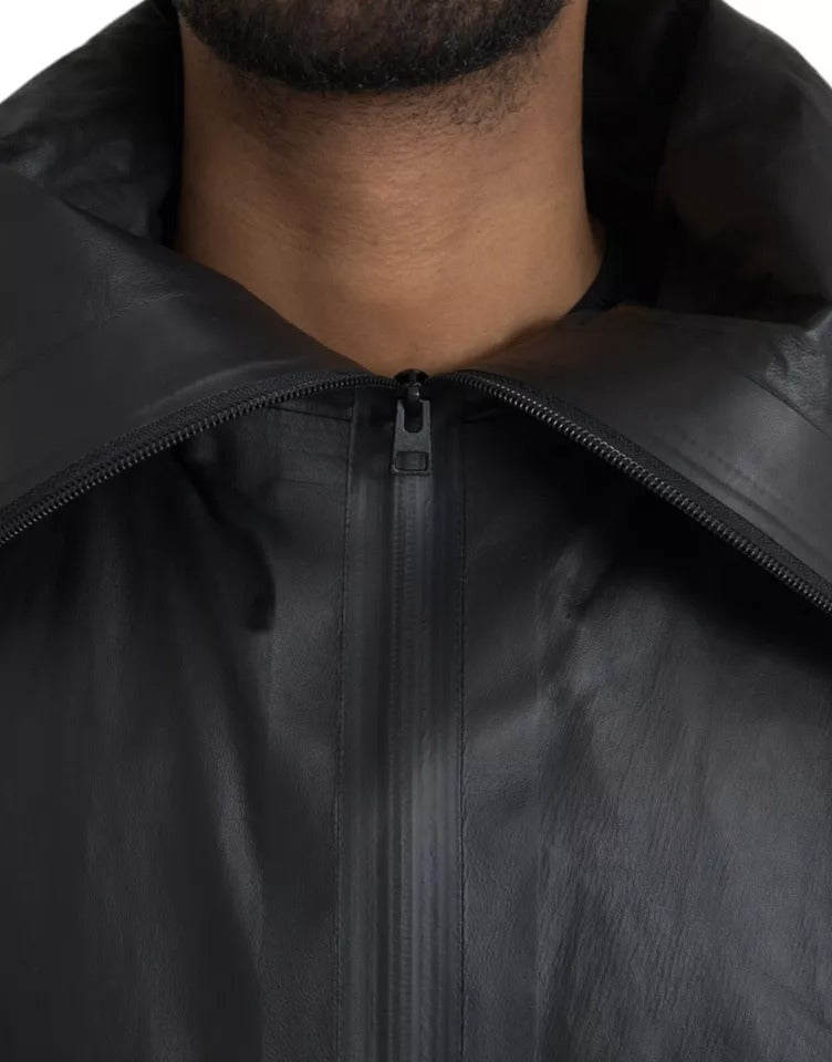 Bottega Veneta Jacket από δέρμα μοσχαριού με κουκούλα σε Μαύρο