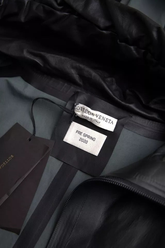 Bottega Veneta Jacket από δέρμα μοσχαριού με κουκούλα σε Μαύρο
