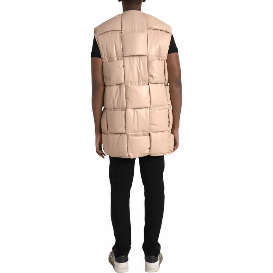 Bottega Veneta Αμάνικο Καπιτονέ Jacket από Δέρμα Μοσχαριού σε Μπεζ