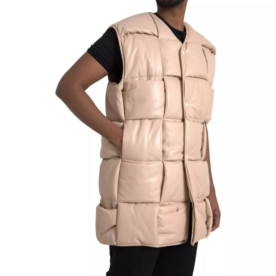 Bottega Veneta Αμάνικο Καπιτονέ Jacket από Δέρμα Μοσχαριού σε Μπεζ