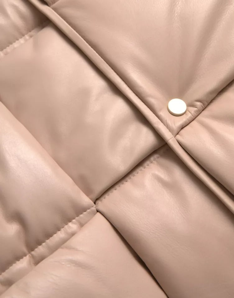 Bottega Veneta Αμάνικο Καπιτονέ Jacket από Δέρμα Μοσχαριού σε Μπεζ