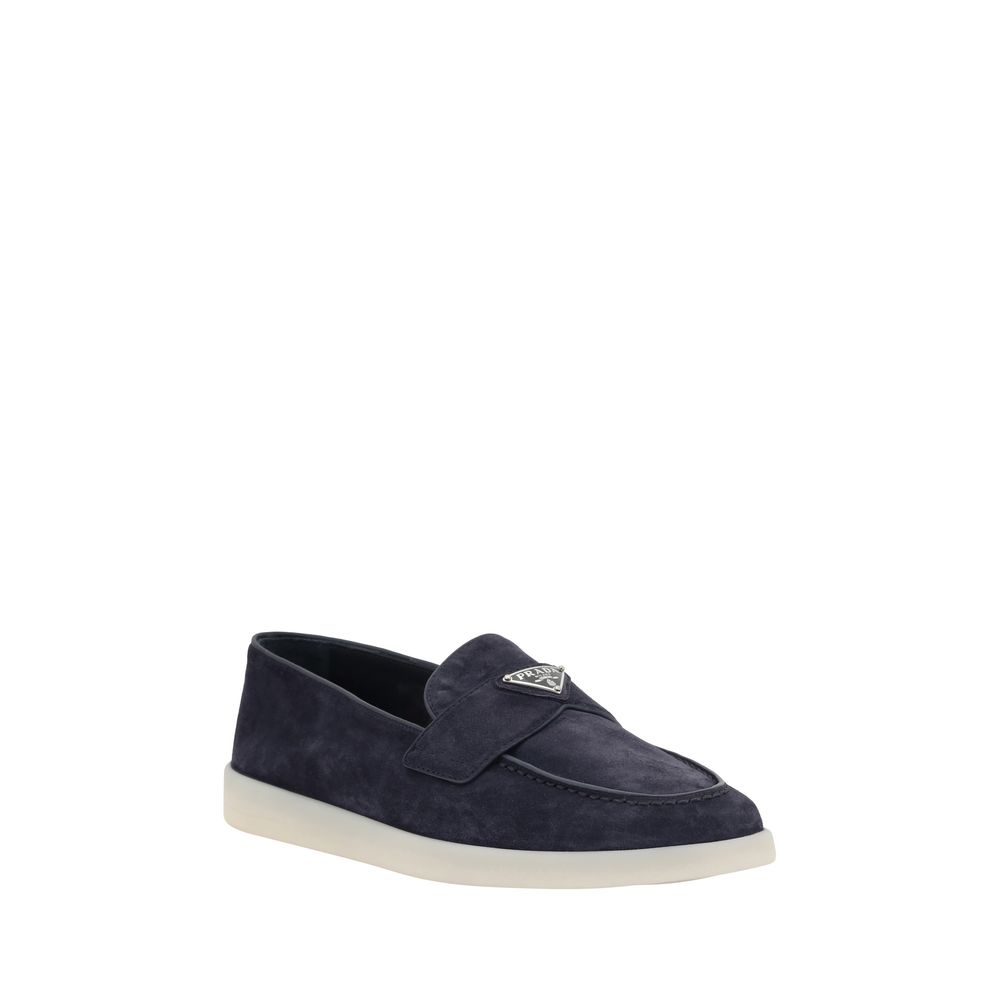 Prada Calf Leather Slip-On Loafers in Blue