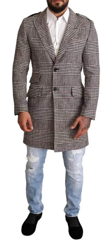Dolce & Gabbana Check Plaid Trench Coat in Grey
