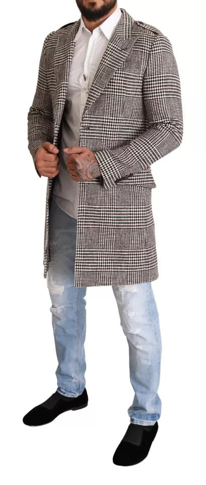 Dolce & Gabbana Check Plaid Trench Coat in Grey