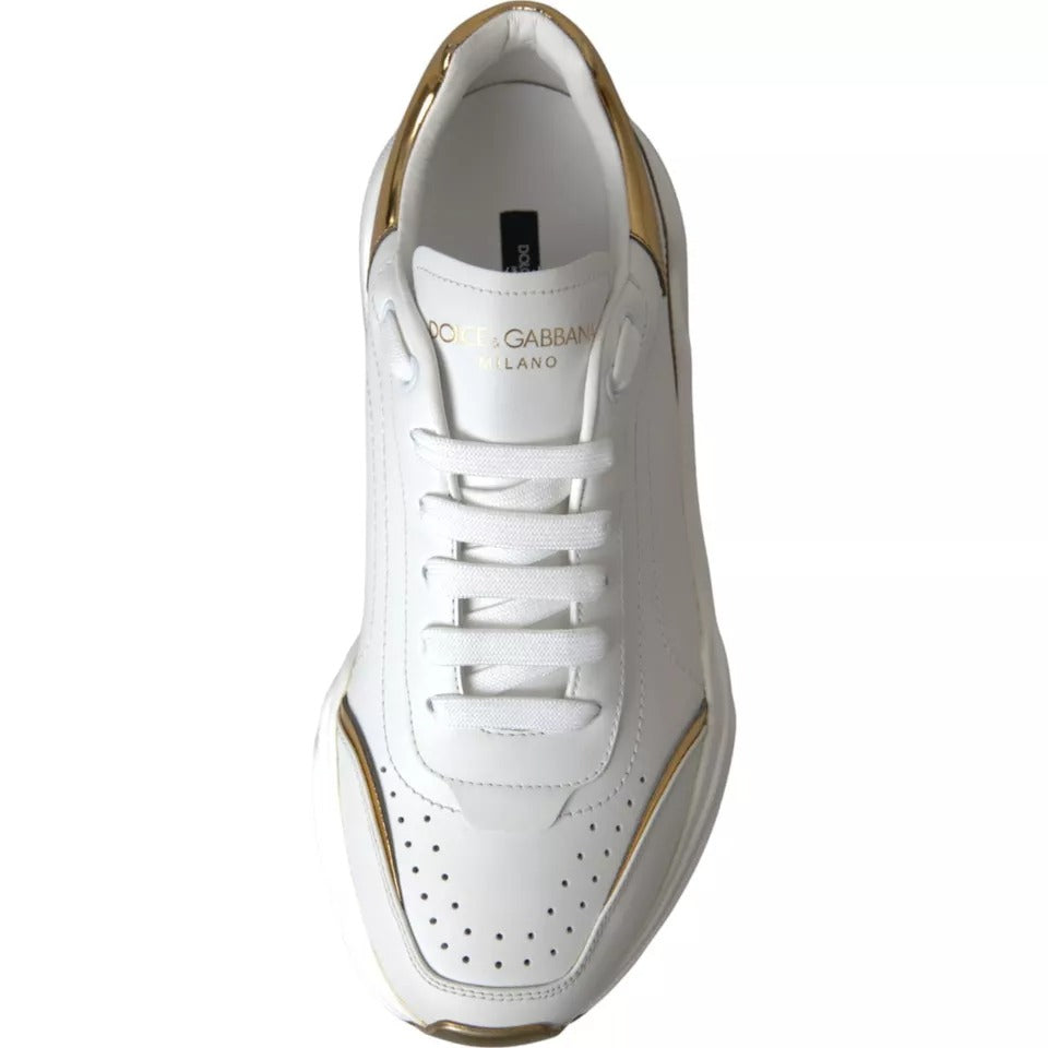Dolce & Gabbana DAYMASTER Calfskin Leather Sneakers in White and Gold