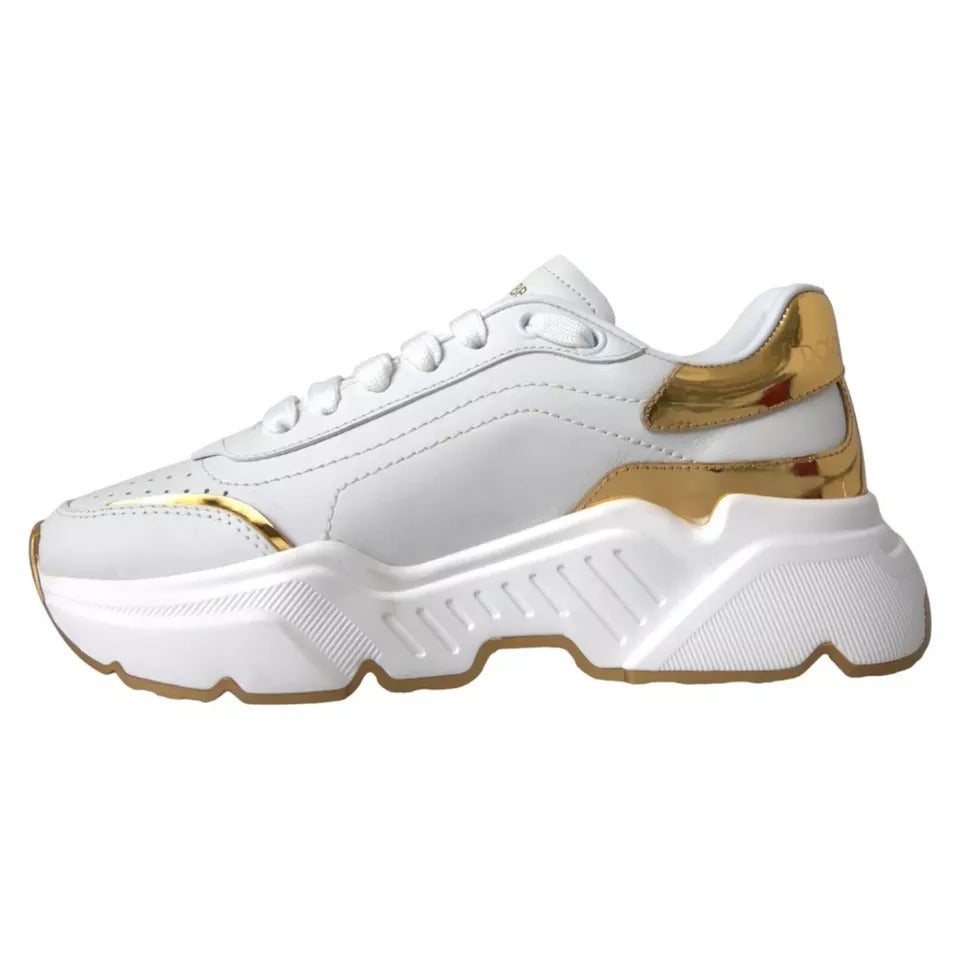Dolce & Gabbana DAYMASTER Calfskin Leather Sneakers in White and Gold