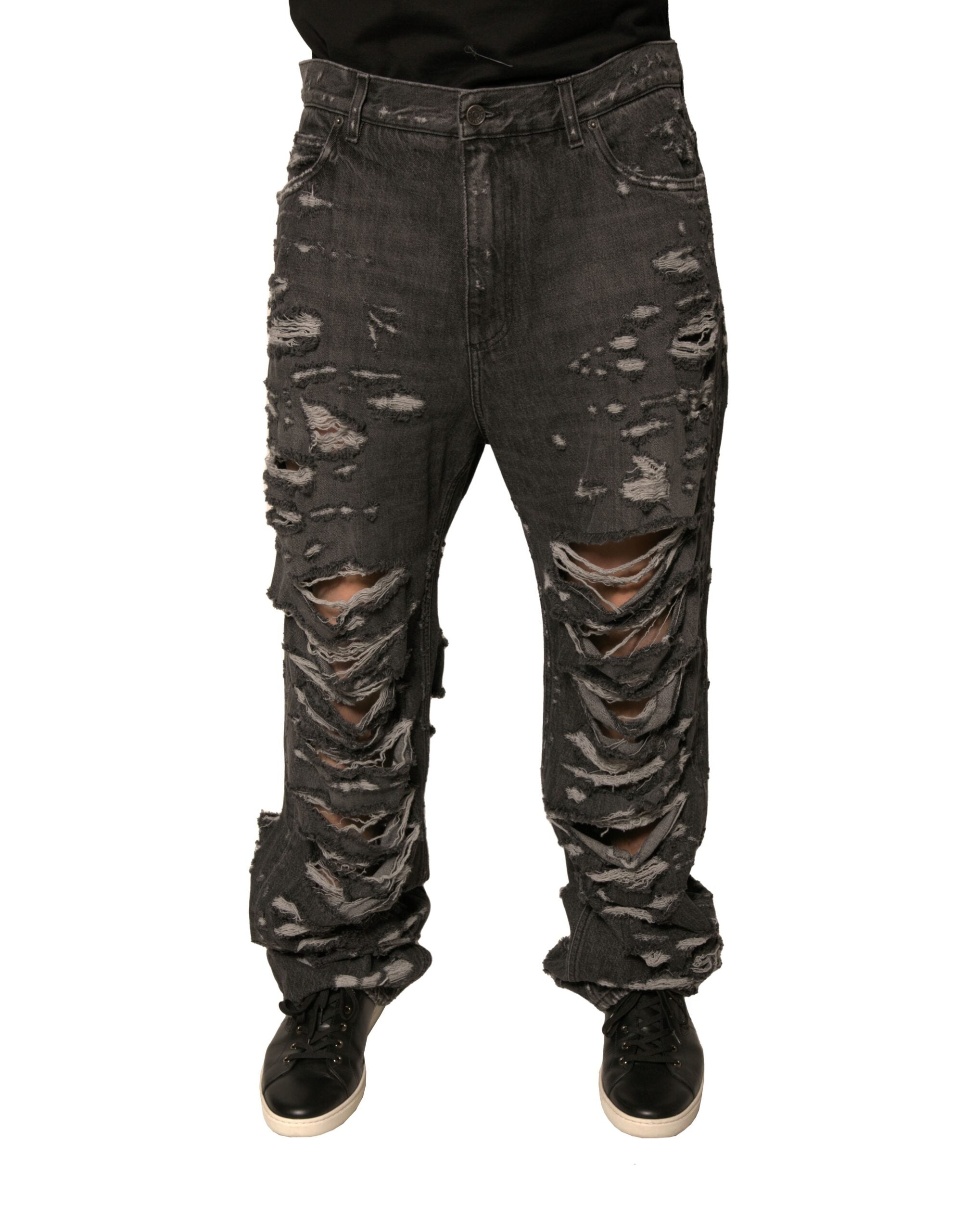 Gray Tattered Cotton Straight Men Denim Jeans mens luxury fashion - Mens Edit