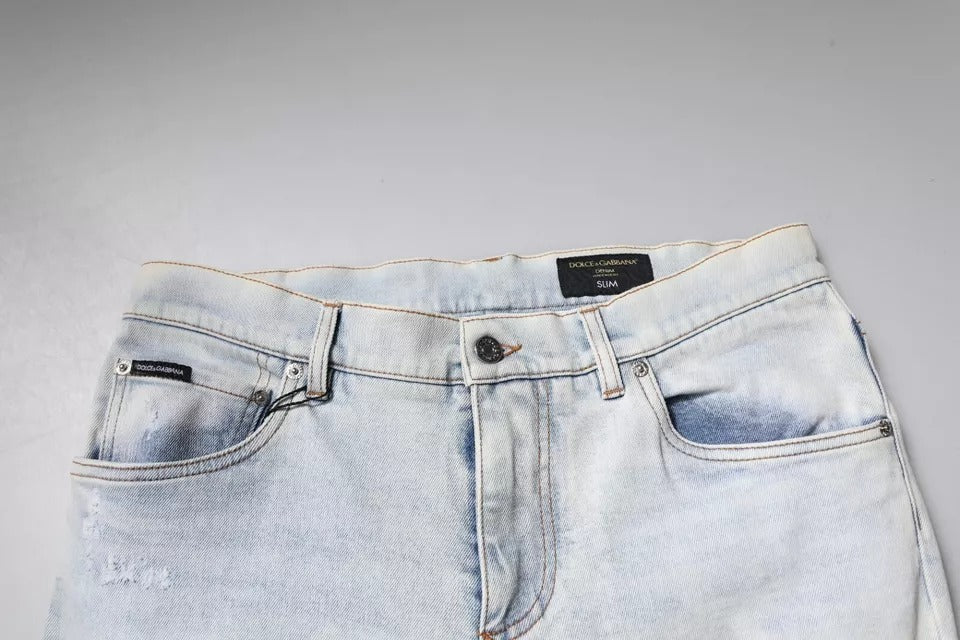 Dolce & Gabbana Light Blue Tattered Skinny Denim Jeans