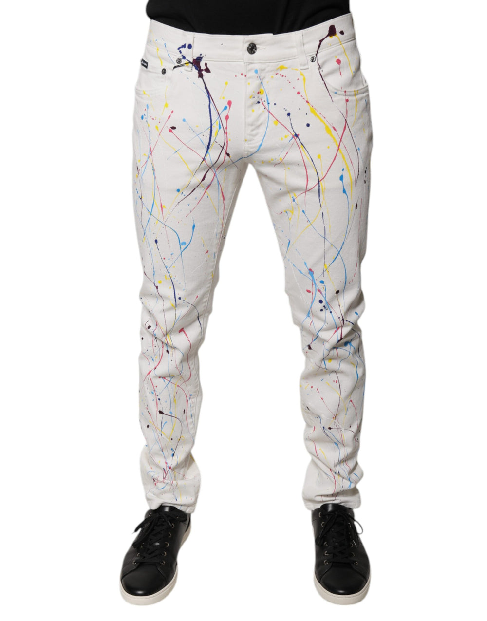 Dolce & Gabbana Colour Splash Print Skinny Jeans in White