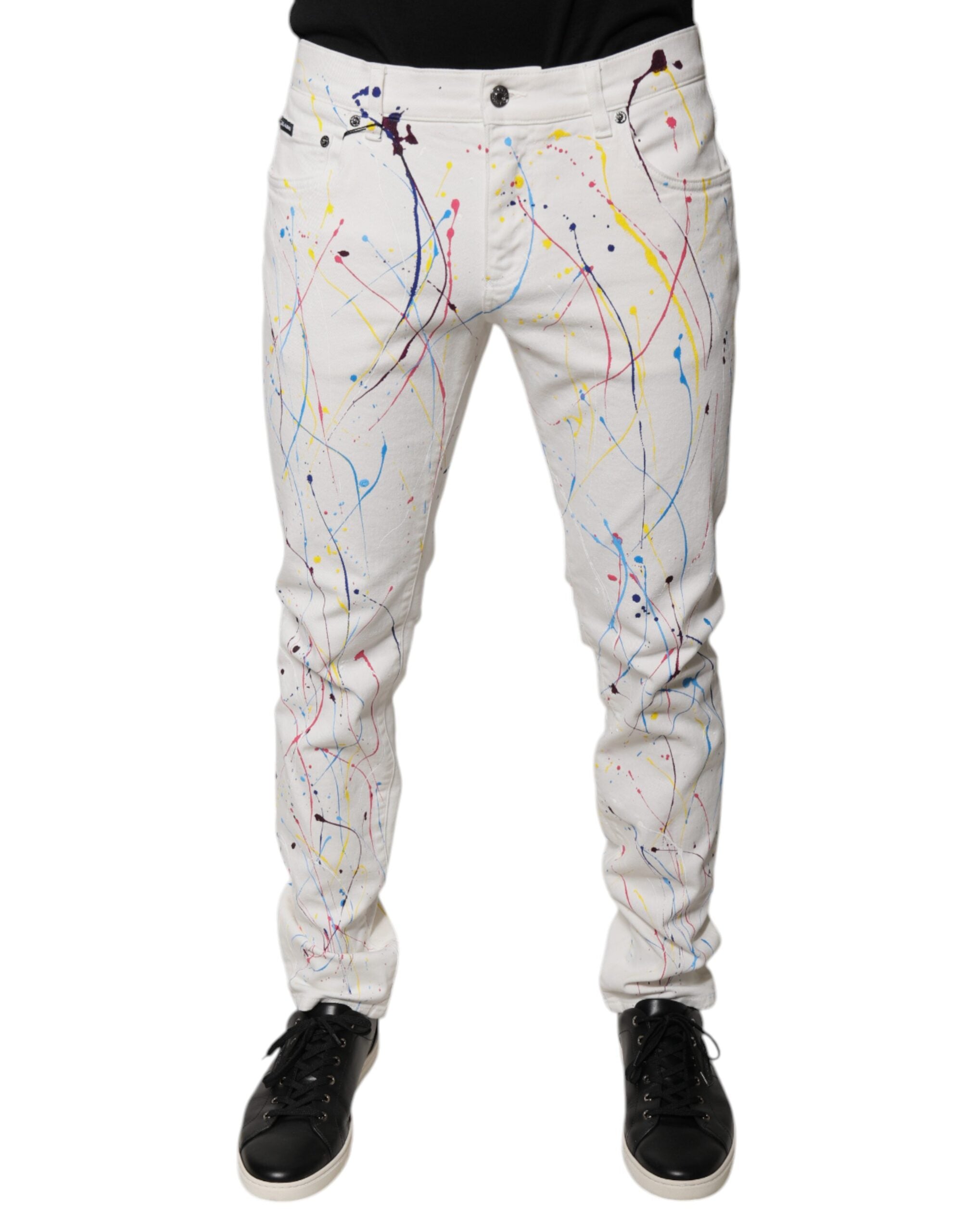 Dolce & Gabbana Skinny Jeans με Print Χρωματικών Πινελιών σε Λευκό