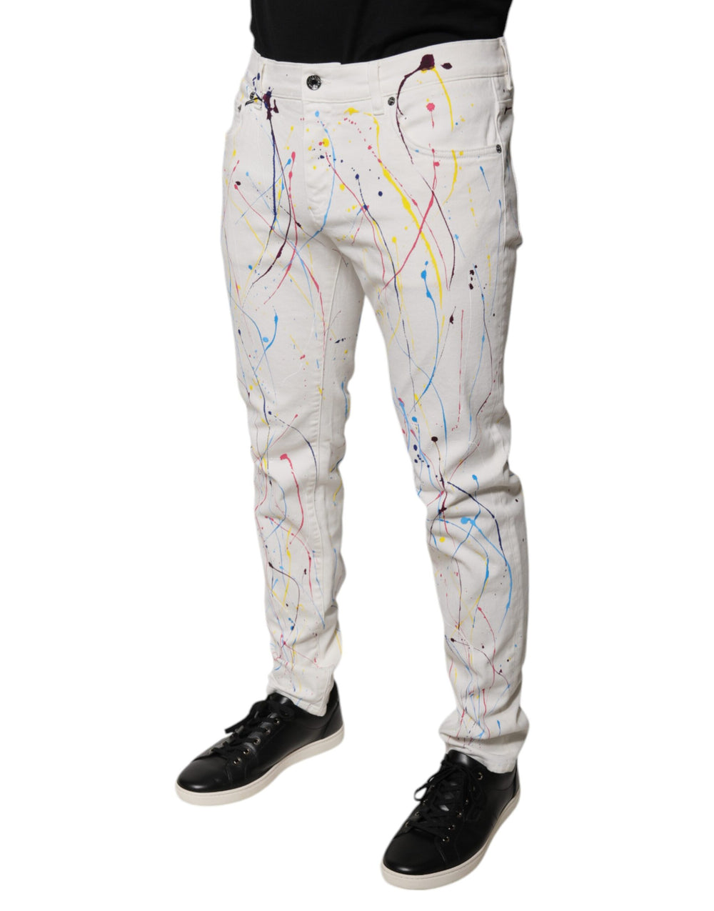 Dolce & Gabbana Colour Splash Print Skinny Jeans in White