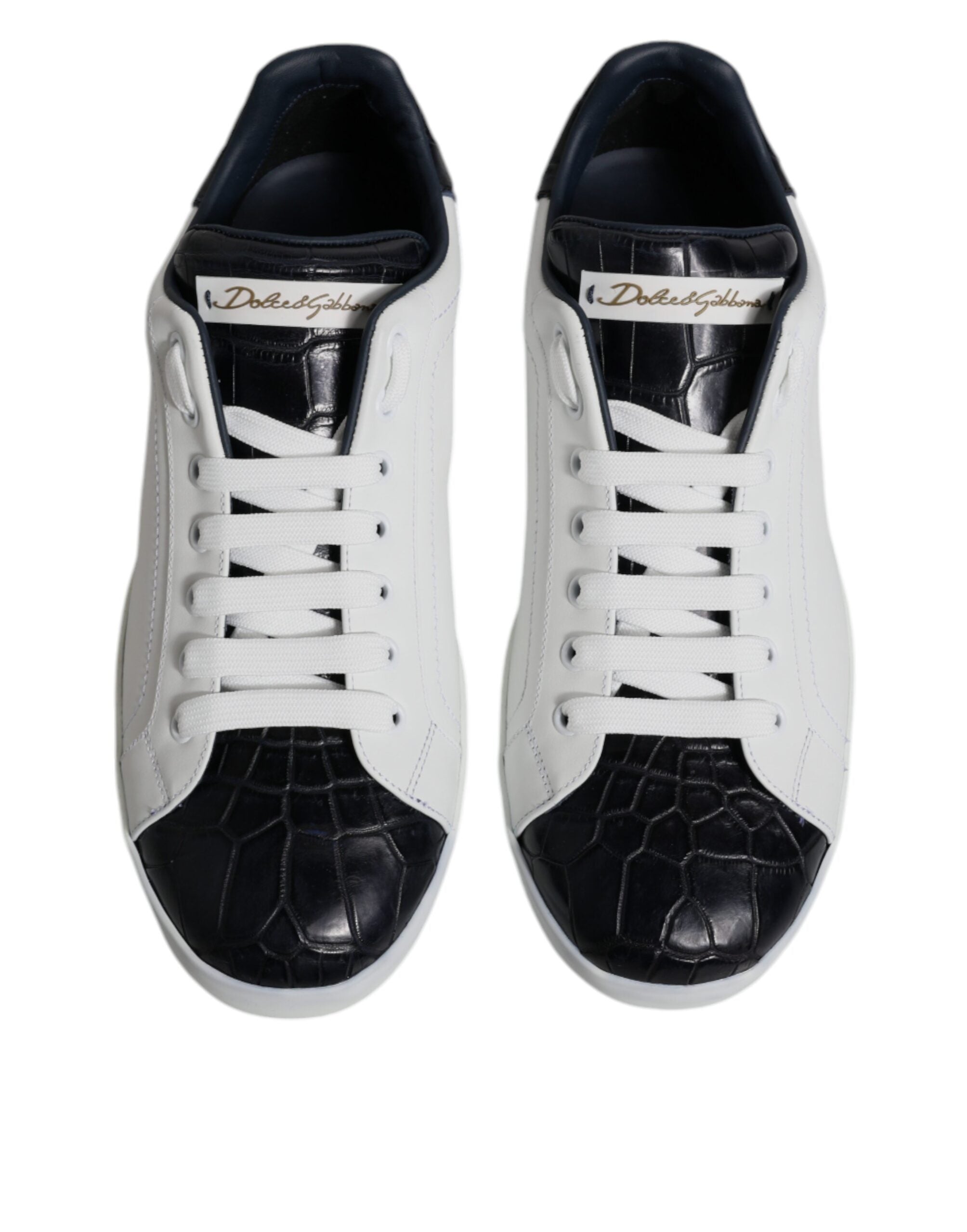 Dolce & Gabbana Portofino Δερμάτινα Sneakers σε Λευκό και Μαύρο