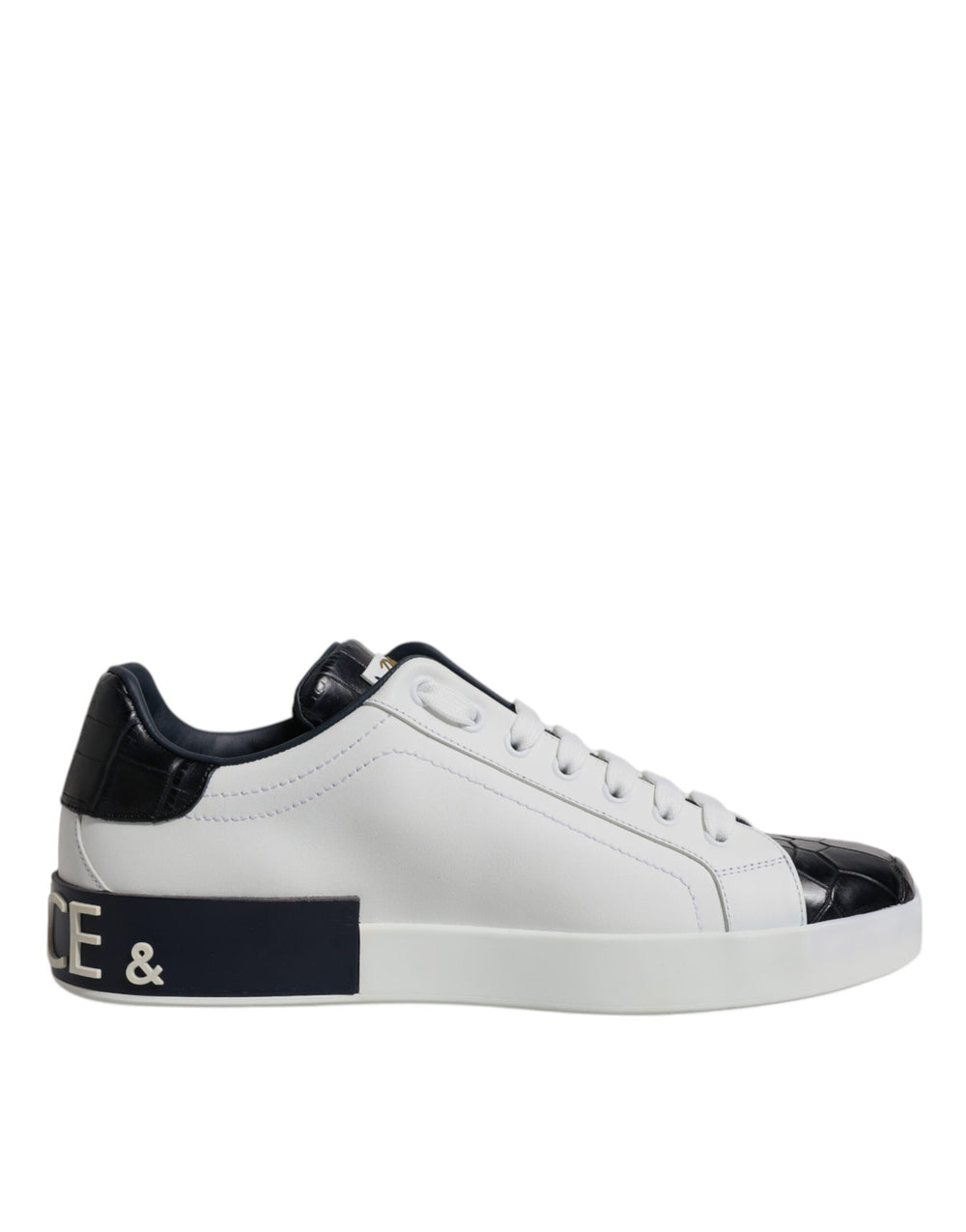 Dolce & Gabbana Portofino Leather Sneakers in White and Black