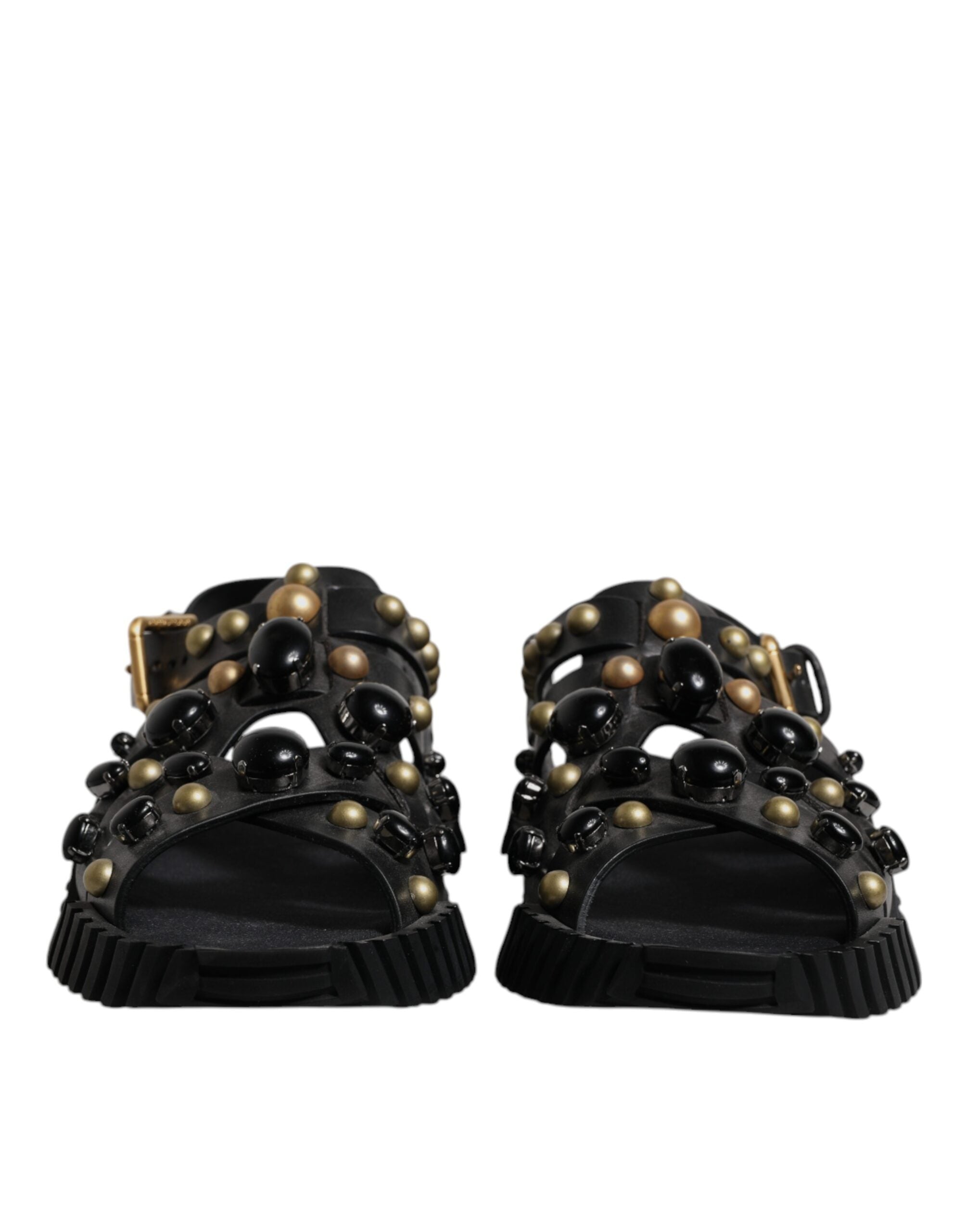 Black Leather Studded Slides Sandals Shoes mens luxury fashion - Mens Edit