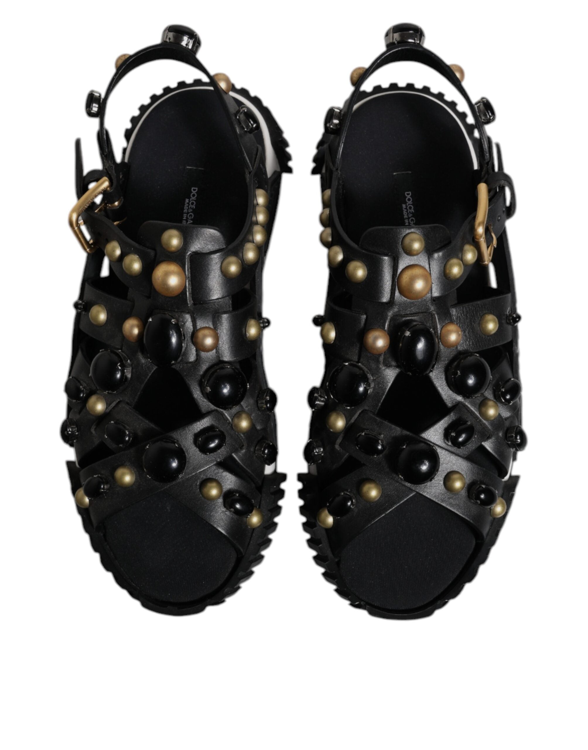 Dolce & Gabbana Slides από δέρμα μοσχαριού με στάδς σε Μαύρο