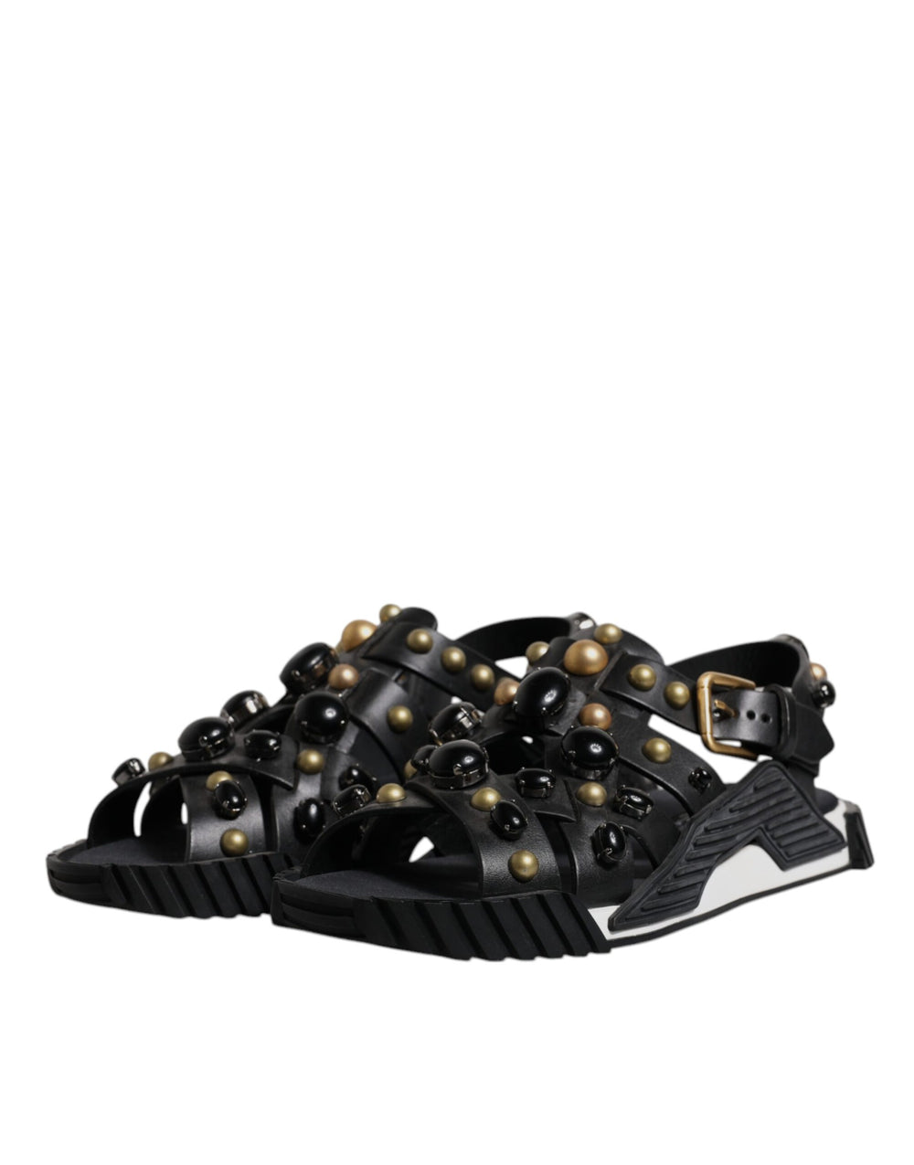 Dolce & Gabbana Calfskin Leather Studded Slides in Black