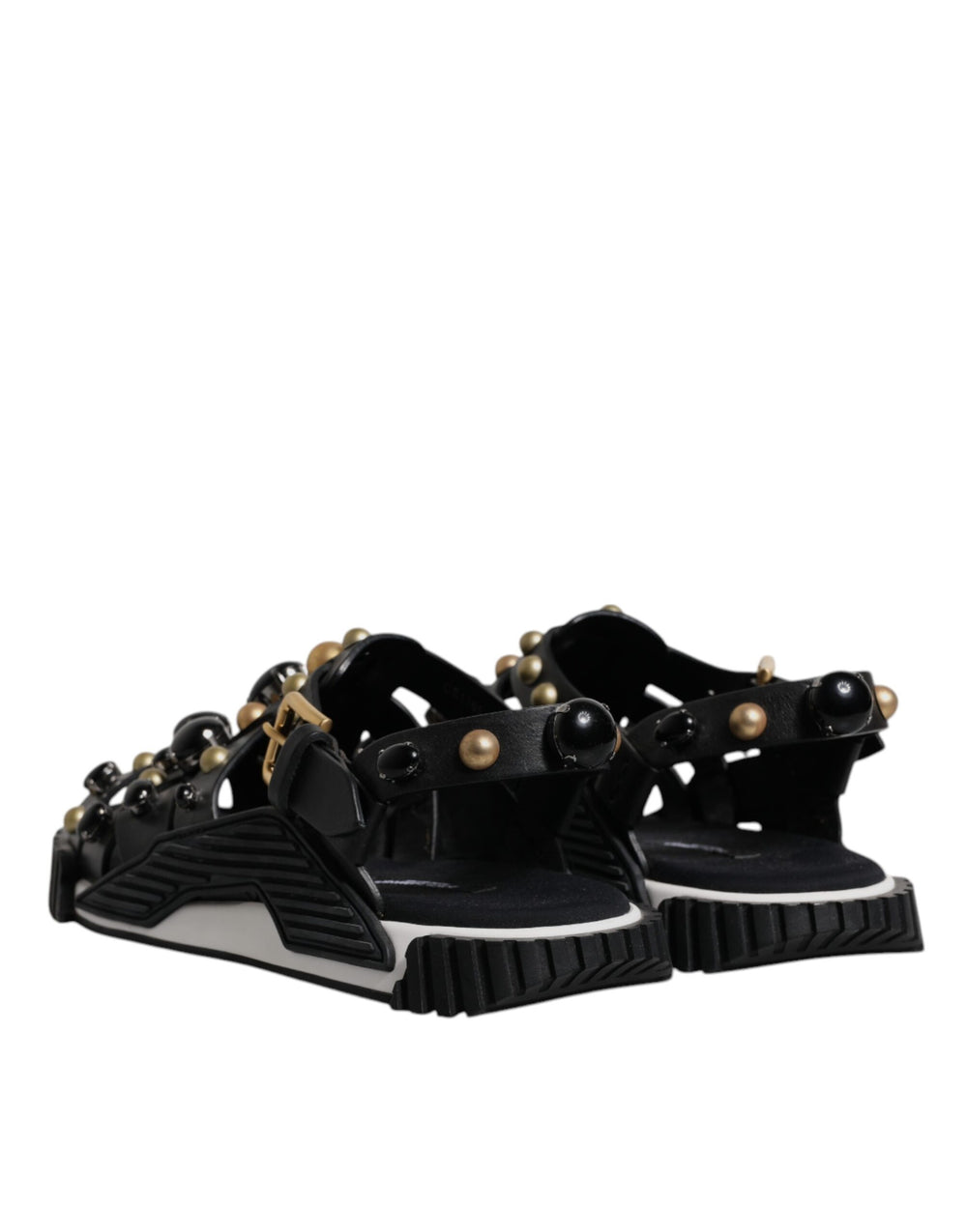 Dolce & Gabbana Calfskin Leather Studded Slides in Black